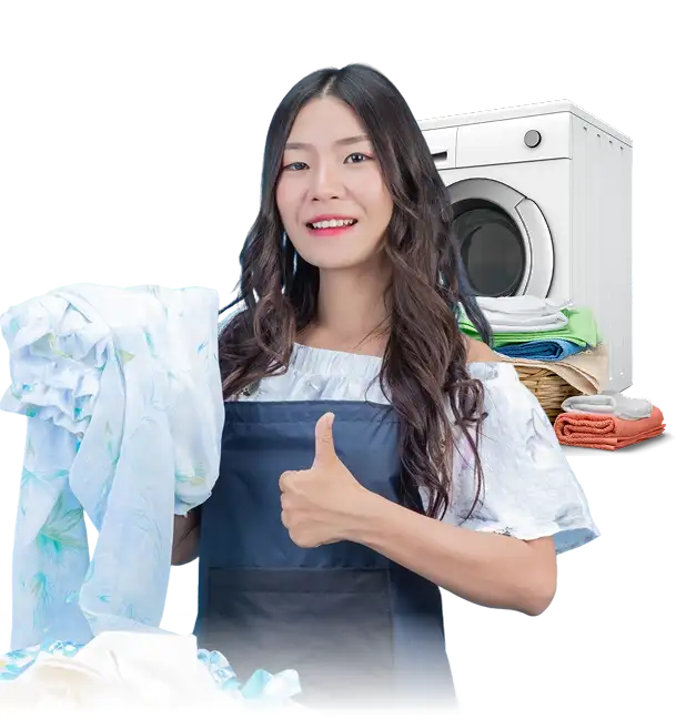 beautiful-woman-holding-cloth-prepared-wash-blue 2